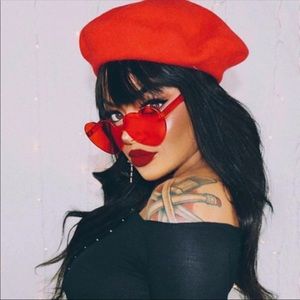 Red Rimless Heart Shaped Sunglasses